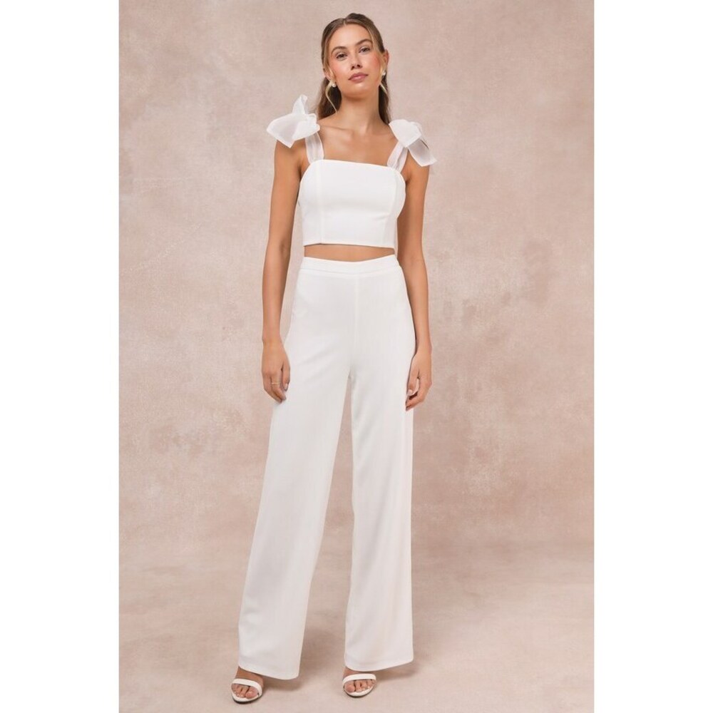 Lulus Stunning Charisma White Tie-strap Two-piece Jumpsuit - Size XL